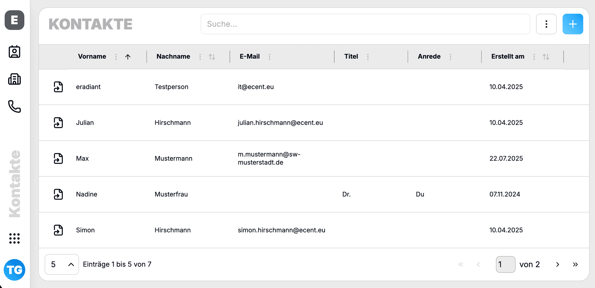 Screenshot: Tabelle einer Kontaktübersicht in ERADIANT